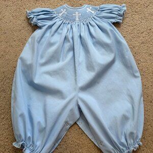 2T Blue Smocked Easter Cross Romper